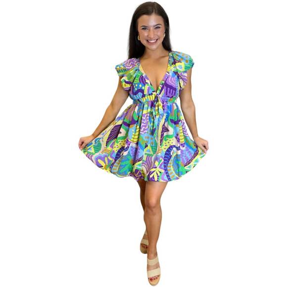 MEET ME IN SANTORINI Dresses & Skirts - NEW MEET ME IN SANTORINI bridgette mini dress in green/purple